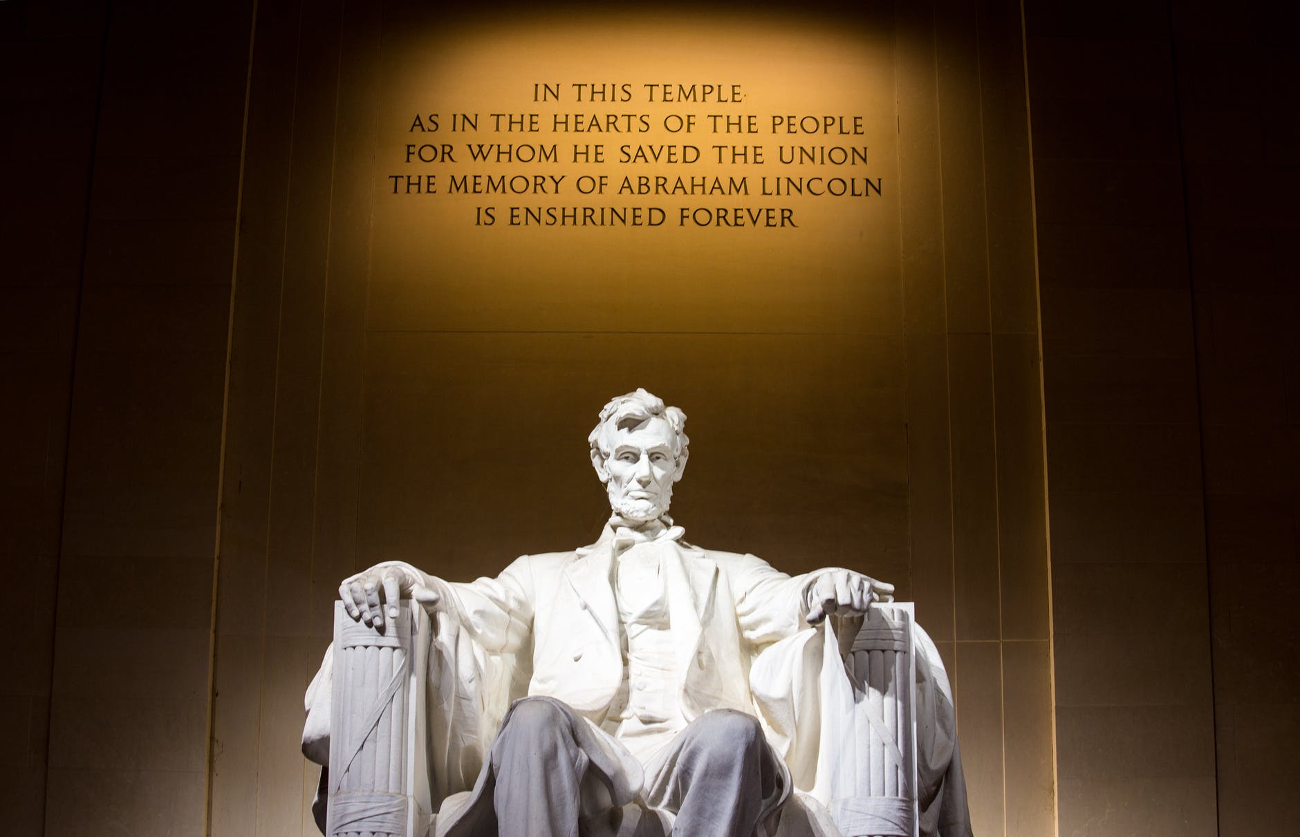 In this temple as in the hearts of the people for whom he saved the union in memory of Abraham Lincoln is enshrined forever.